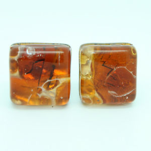 【送料無料】メンズアクセサリ―　ヴェニスオレンジムラノカフスリンクorange amber coloured murano square handmade cufflinks from venice