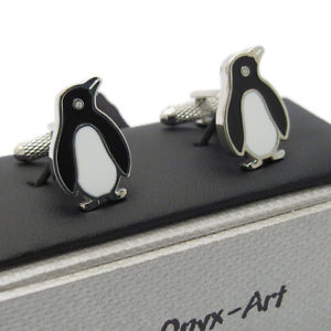 【送料無料】メンズアクセサリ―　ペンギンオニキスアートカフリンクス