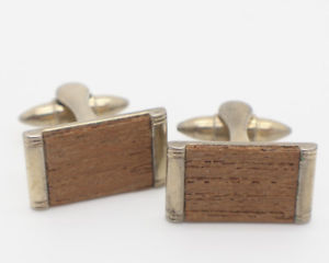 【送料無料】メンズアクセサリ―　カフリンクスシルバートーンメタルメンズシャツカフリンクスrectangle wood and metal cuff links silver tone metal mens shirt cufflinks