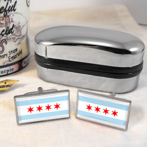【送料無料】メンズアクセサリ― シカゴカフスボタンボックスchicago flag cufflinks amp; box