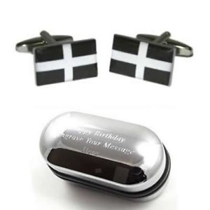 【送料無料】メンズアクセサリ―　コーンウォールセントピランコーニッシュフラッグカフスボタンボックスcornwall st piran cornish flag cufflinks amp; engraved gift box