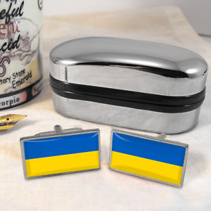 【送料無料】メンズアクセサリ―　ウクライナカフスボタンボックスukraine flag cufflinks amp; box