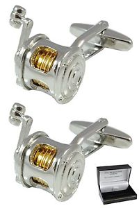 【送料無料】メンズアクセサリ―　カフスロンドンボックスベストマンリールカフリンクスcollar and cuffs london cufflinks for men in box wedding best man fishing reel