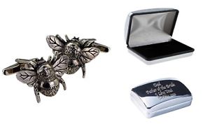 【送料無料】メンズアクセサリ―　ピューターカフリンクスケースbumble honey bee pewter cufflinks in case, can be engraved personalised xwcl106