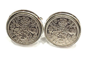 【送料無料】メンズアクセサリ―　６０コインカフリンクス60th birthday 1958 luxury silver sixpence coin cufflinks boxed great gift
