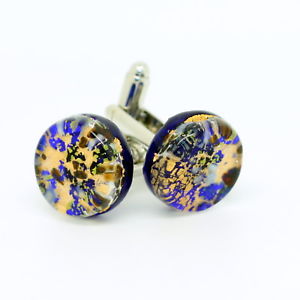 【送料無料】メンズアクセサリ―　ゴールドベニスマルチカラームラノガラスハンドメイドカフリンクスgold and multi coloured murano circular handmade cufflinks from venice