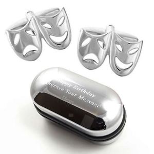 【送料無料】メンズアクセサリ― コメディーマスクカフスボタンボックスcomedy amp; tragedy theatre masks cufflinks amp; engraved gift box