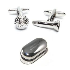 【送料無料】メンズアクセサリ―　メンズスポーツゴルフボールティーカフスボタンボックスmens sport golf ball and tee cufflinks amp; engraved gift box