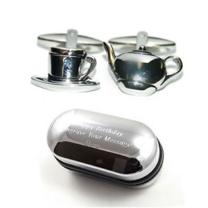 【送料無料】メンズアクセサリ―　ティーカップティーポットカフスボタンボックスtea cup amp; tea pot cufflinks amp; engraved gift box