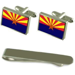 【送料無料】メンズアクセサリ&mdash;　アリゾナフラッグシルバーカフスボタンタイクリップボックスセットarizona flag silver cufflinks tie clip box gift set｜hokushin