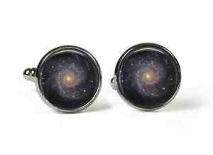 【送料無料】メンズアクセサリ―　ガラスカフスボタンアートプリントgalaxy glass picture cufflinks silver plated art print photo w1