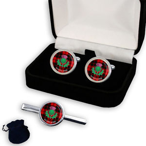 【送料無料】メンズアクセサリ―　ブロディタータンチェックスコットランドシスルメンズカフスボタンセットbrodie clan tartan scottish thistle men’s cufflinks set gift engraving