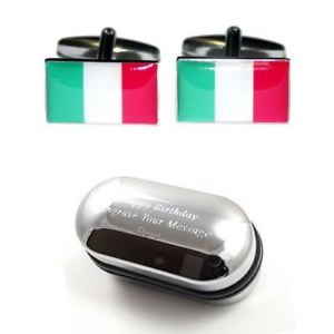 【送料無料】メンズアクセサリ―　イタリアカフスボタンボックスitaly flag cufflinks amp; engraved gift box