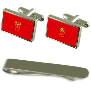 【送料無料】メンズアクセサリ―　フラグシルバーカフスボタンタイクリップボックスセットnavarre flag silver cufflinks tie clip box gift set