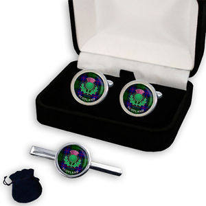 【送料無料】メンズアクセサリ―　アームストロングタータンチェックスコットランドシスルメンズカフスボタンセットarmstrong clan tartan scottish thistle men’s cufflinks set gift engraving