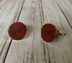 【送料無料】メンズアクセサリ―　カフスリンク3personalised leather cufflinks genuine brown 3rd anniversary gift wedding groom