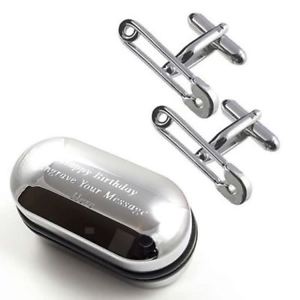 【送料無料】メンズアクセサリ―　セーフティピンカフスボタンボックスsafety pin cufflinks amp; engraved gift box