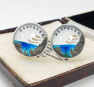 【送料無料】メンズアクセサリ―　ビンテージメキシコアカプルコダイバーカフリンクスvintage 1950s mexico acapulco divers swim 20mm round silver plated cufflinks 12,946円