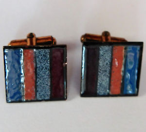 【送料無料】メンズアクセサリ―　ヴィンテージカフスリンクエナメルbkvintage copper cufflinks square with multicoloured enamel stripes bk