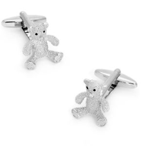 【送料無料】メンズアクセサリ―　シルバーテディベアカフリンクスsilver textured teddy bear cufflinks 13,305円