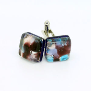 【送料無料】メンズアクセサリ― ムラーノヴェニススクエアハンドメイドカフリンクスpurple silver blue coloured murano square handmade cufflinks from venice