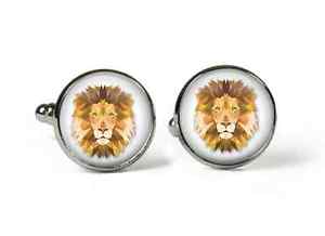 【送料無料】メンズアクセサリ―　ライオンガラスカフスボタンアートプリントlion glass picture cufflinks silver plated art print photo s8