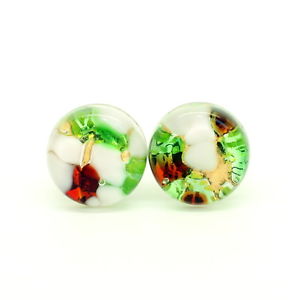 【送料無料】メンズアクセサリ―　レッドホワイトグリーンヴェニスムラノカフスリンクred white green coloured murano circular handmade cufflinks from venice