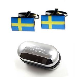 【送料無料】メンズアクセサリ―　スウェーデンカフスボタンボックスsweden flag cufflinks amp; engraved gift box
