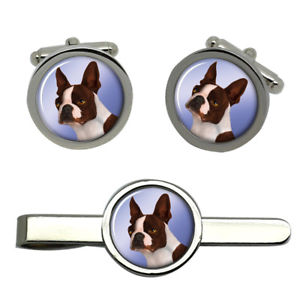 【送料無料】メンズアクセサリ— ボストンテリアタイクリップセットboston terrier dog round cufflink and tie clip set|hokushin