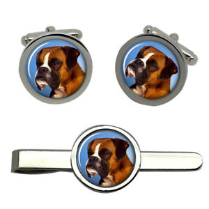 【送料無料】メンズアクセサリ―　ボクサータイクリップセットboxer dog round cufflink and tie clip set
