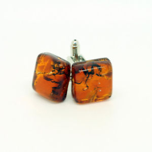 【送料無料】メンズアクセサリ―　ヴェニスオレンジムラノカフスリンクorange and amber coloured murano square handmade cufflinks from venice