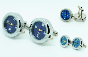 【送料無料】メンズアクセサリ— カフスリンクstunning functional circular blue silver working watch cufflinks|hokushin