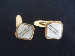 【送料無料】メンズアクセサリ―　ヴィンテージアールデコmensカフスリンクvintage art deco rolled gold mens cufflinks mother of pearl