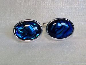 【送料無料】メンズアクセサリ— アワビカフスリンクシルバーblue abalone cufflinks, oval shape, silver plated|hokushin