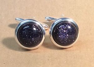 【送料無料】メンズアクセサリ―　カフスリンク16mmblue goldstone cufflinks, round, 16mm, silver plated
