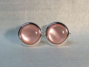 【送料無料】メンズアクセサリ―　カフスリンクpinkシルバーpink mother of pearl cufflinks, round shape, silver plated