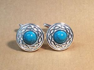 【送料無料】メンズアクセサリ— ケルトトルコマグネサイトカフスリンクパターンシルバーturquoise magnesite cufflinks with celtic twist pattern, silver plated|hokushin