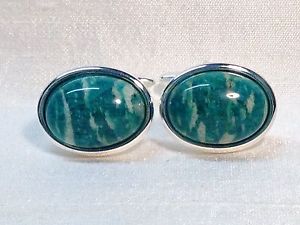 【送料無料】メンズアクセサリ— ロシアカフスボタンrussian amazonite cufflinks, oval shape, silver plated|hokushin