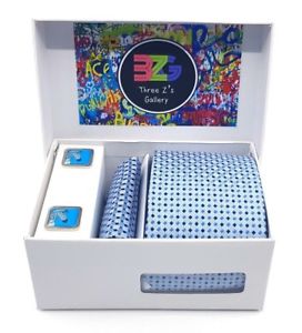 【送料無料】メンズアクセサリ―　タイゼブラカフスリンクセットlight blue tie and zebra cufflinks set
