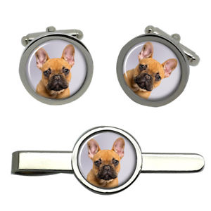 【送料無料】メンズアクセサリ―　フレンチブルドッグカフスリンクネクタイピンセットfrench bulldog round cufflink and tie clip set