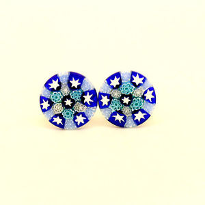 【送料無料】メンズアクセサリ— ムラーノヴェニスガラスハンドメイドカフリンクスblue white circular murano glass handmade cufflinks from venice|hokushin