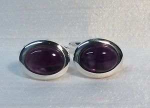 【送料無料】メンズアクセサリ―　アメジストカフリンクスamethyst cufflinks, oval, silver plated