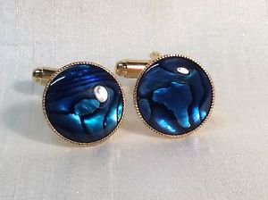 【送料無料】メンズアクセサリ―　アワビカフスリンク15mmゴールドblue abalone cufflinks, round, 15mm, gold plated 13,476円