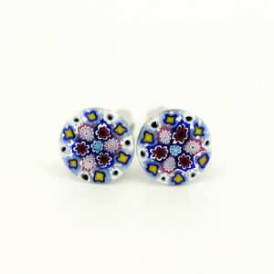 【送料無料】メンズアクセサリ&mdash;　ムラノガラスカフリンクスwhite blue red yellow circular patterned murano glass cufflinks with millefiori｜hokushin