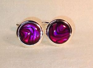 【送料無料】メンズアクセサリ— レッドアワビ16mmカフスリンクシルバーred abalone 16mm round cufflinks, silver plated|hokushin
