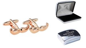 【送料無料】メンズアクセサリ―　ローズゴールドカフスボタンヒゲケースmoustache in rose gold cufflinks in case, can be engraved personalisedx2nc048