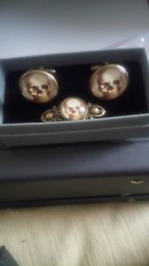 【送料無料】メンズアクセサリ— クリップマッチングカフスボタンskull beard adornment clip and matching cufflinks set steampunk unique gift|hokushin
