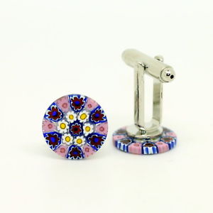 【送料無料】メンズアクセサリ— ピンクムラノガラスカフリンクスpink blue red white circular patterned murano glass cufflinks with millefiori|hokushin