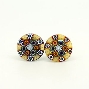 【送料無料】メンズアクセサリ―　パターンムラノガラスカフリンクスyellow white red circular patterned murano glass cufflinks with millefiori 13,855円
