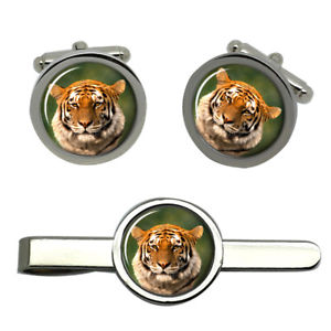 【送料無料】メンズアクセサリ— シベリアンタイガーラウンドタイクリップセットsiberian tiger round cufflink and tie clip set|hokushin